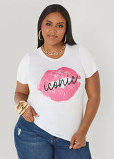Iconic Glittered Graphic Tee White | Ashley Stewart