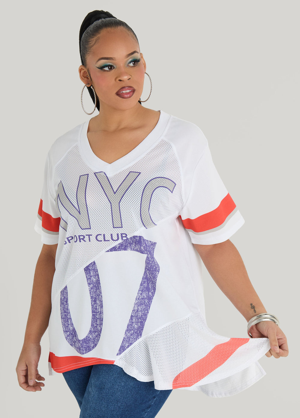 NYC Patchwork Jersey Orange | Ashley Stewart