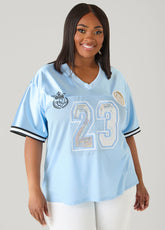 Sequin 23 Mesh Paneled Jersey POWDER BLUE | Ashley Stewart