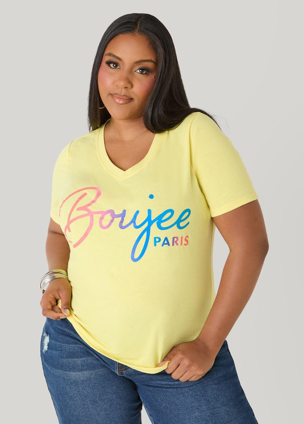 Boujee Paris Graphic Tee Canary Yellow | Ashley Stewart