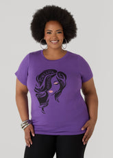 Powerful Glittered Graphic Tee Pansy | Ashley Stewart