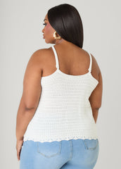Crochet V Neck Top White | Ashley Stewart