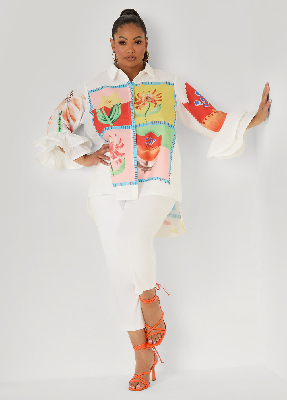 Ruffled Amore Hi Low Shirt Multi | Ashley Stewart
