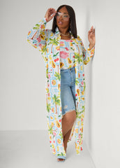 Summer Print Mesh Duster Multi | Ashley Stewart