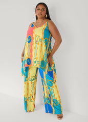 Chain Trimmed Scarf Print Top Multi | Ashley Stewart