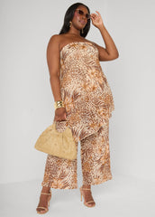 Animal Print Mesh Tube Top Brown Animal | Ashley Stewart