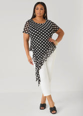 Ruffled Polka Dot Mesh Top Black White | Ashley Stewart