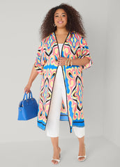 Abstract Print Open Front Kimono Calypso Coral | Ashley Stewart