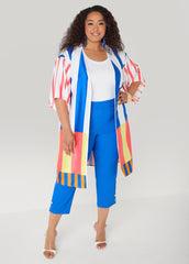 Striped Satin Kimono Victoria Blue | Ashley Stewart