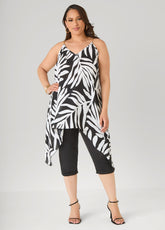 Chain Trimmed Leaf Print Top Black White | Ashley Stewart