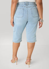Grommet Denim Capris Denim Blue | Ashley Stewart