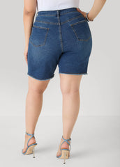 Fearless Distressed High Waist Denim Shorts Indigo | Ashley Stewart