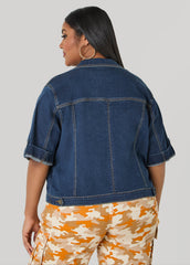 Cuffed Denim Jacket Dk Rinse | Ashley Stewart
