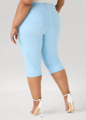 Cuffed Stretch Denim Capris POWDER BLUE | Ashley Stewart