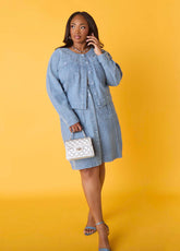 Textured Denim Cargo Skirt Med Sky Blue | Ashley Stewart