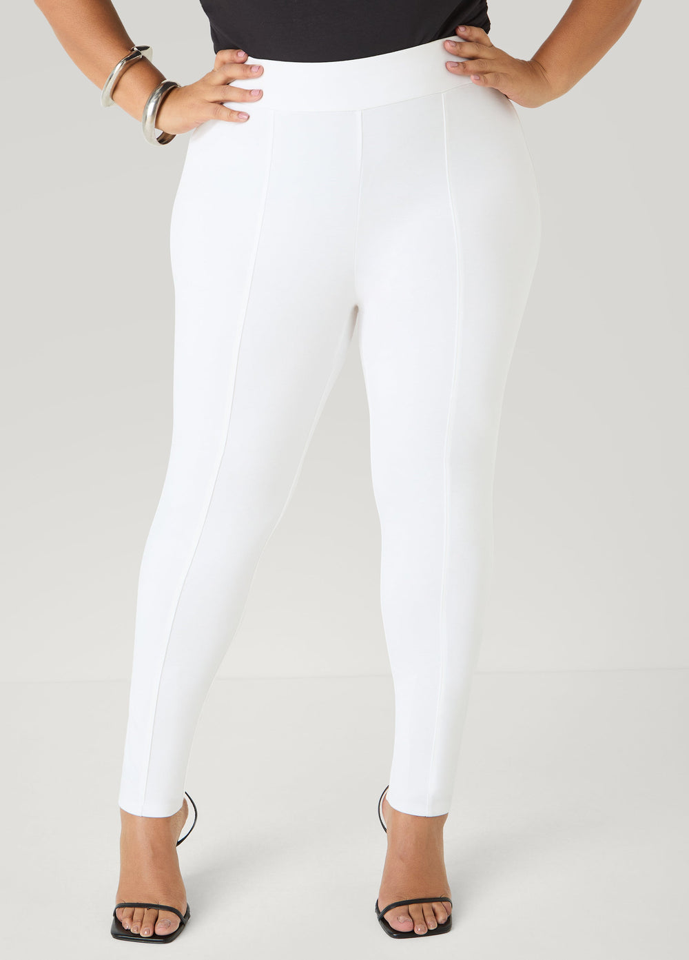 Seamed High Waist Leggings White | Ashley Stewart