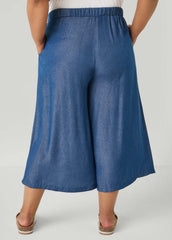 Plus Size Wide-Leg Culottes | High-Rise Midi in Sage, Chambray & Beige Indigo | Ashley Stewart