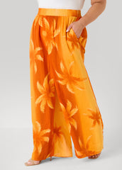 Palm Print Cotton Gauze Pants Persimmon Orange | Ashley Stewart
