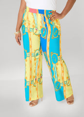 Scarf Print Wide Leg Pants Multi | Ashley Stewart