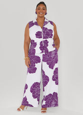 Floral Print Wide Leg Pants Pansy | Ashley Stewart