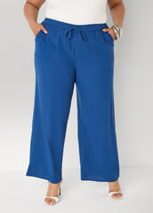 Drawstring Linen Blend Pants Navy Peony | Ashley Stewart
