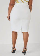 Millennium Twill Pencil Skirt White | Ashley Stewart