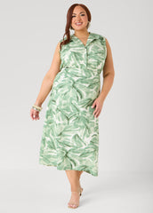Palm Print Linen Blend Skirt Teal | Ashley Stewart