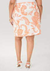 Paisley Print Wrap Skirt Persimmon Orange | Ashley Stewart