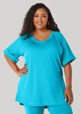 Side Split Athletic Knit Top Caribbean Sea | Ashley Stewart