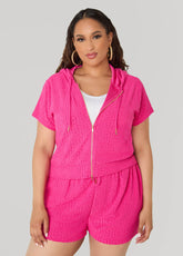 Jacquard Zip Front Hoodie Beetroot Purple | Ashley Stewart