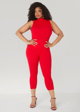 Ribbed Mock Neck Top And Capri Set Red | Ashley Stewart
