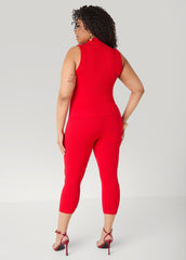 Ribbed Mock Neck Top And Capri Set Red | Ashley Stewart