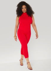 Ribbed Mock Neck Top And Capri Set Red | Ashley Stewart