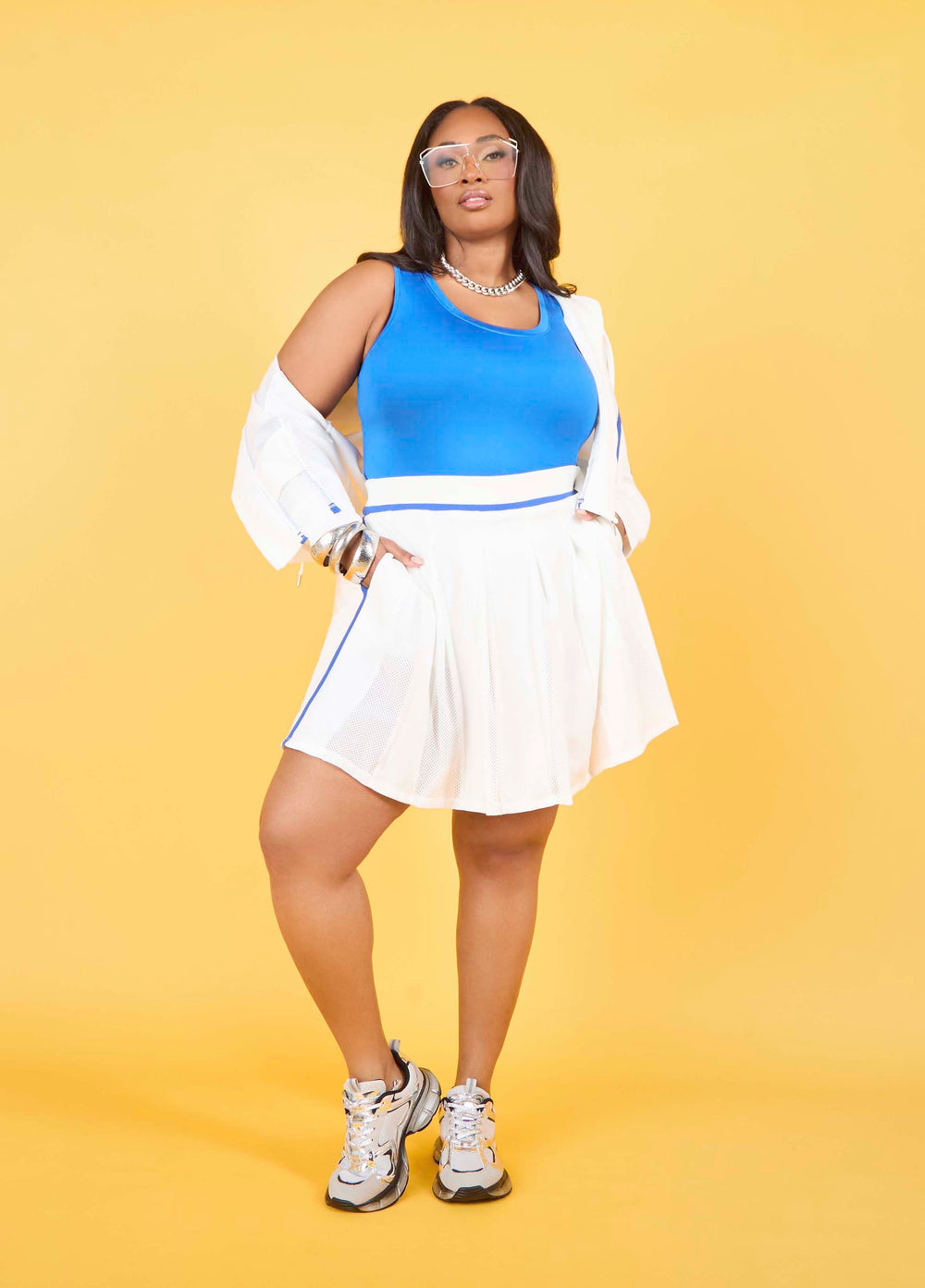 Mesh Paneled Skort White | Ashley Stewart