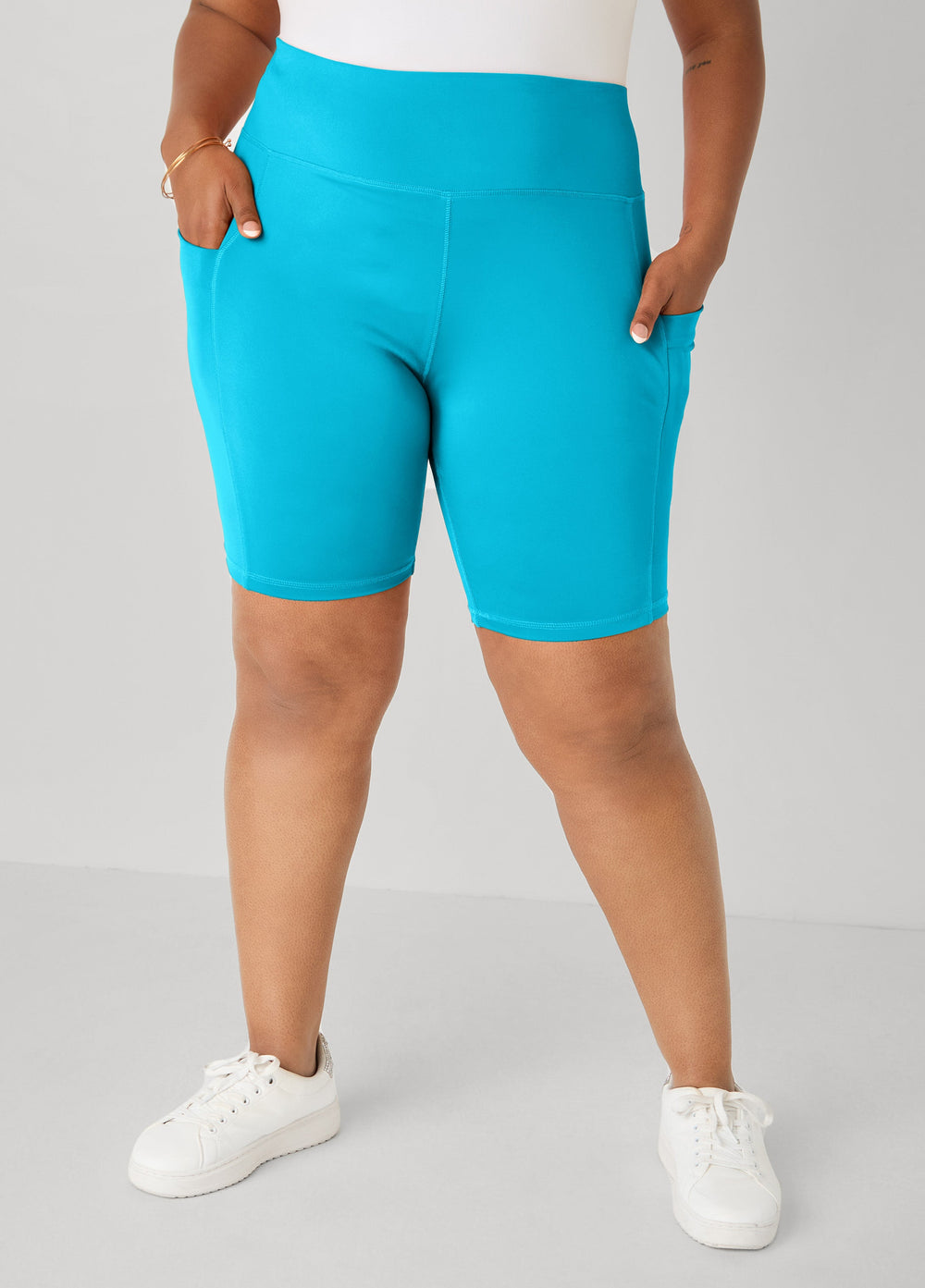 Phone Pocket Biker Shorts Caribbean Sea | Ashley Stewart