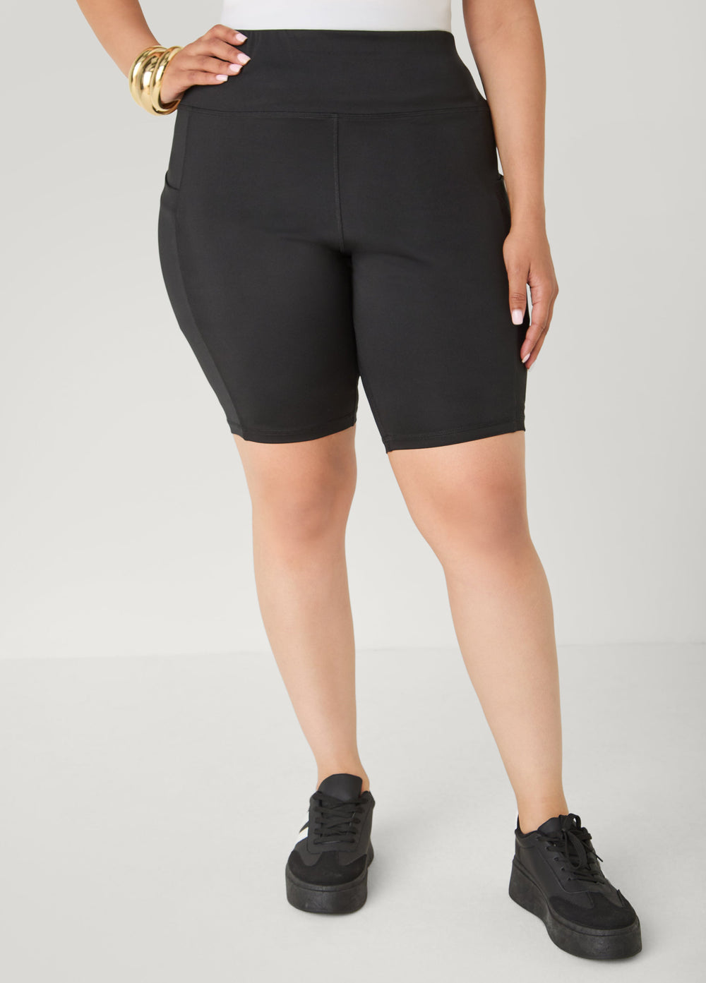 Cell Phone Pocket Biker Shorts Black | Ashley Stewart