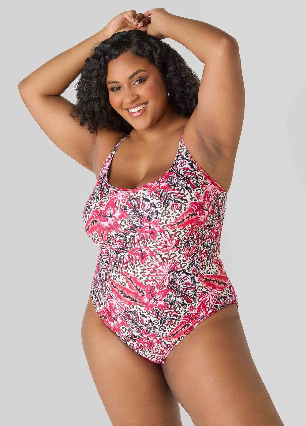 Leopard And Floral Print Swimsuit Multi | Ashley Stewart