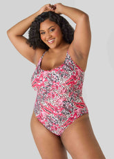 Leopard And Floral Print Swimsuit Multi | Ashley Stewart