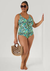 Tropical Zip Front Swimsuit Multi | Ashley Stewart