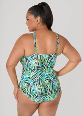 Tropical Zip Front Swimsuit Multi | Ashley Stewart