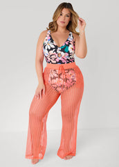 Given Kale Mesh Cover Up Pants Coral | Ashley Stewart