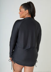 Drawstring Zip Front Cover Up Black | Ashley Stewart