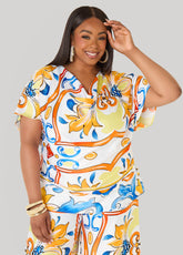 Floral Cowl Neck Blouse White | Ashley Stewart