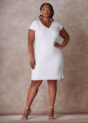 The Dani Sequin Shift Dress White | Ashley Stewart