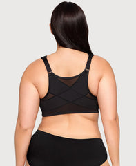 Front-Closure Posture Back WonderWire Lace Bra Black | Ashley Stewart