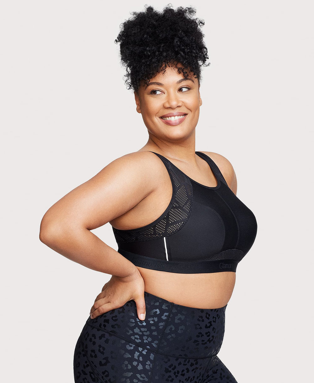 No-Sweat Mesh Sports Bra Black | Ashley Stewart