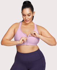Front-Closure Zip Up Sports Bra Lavender | Ashley Stewart