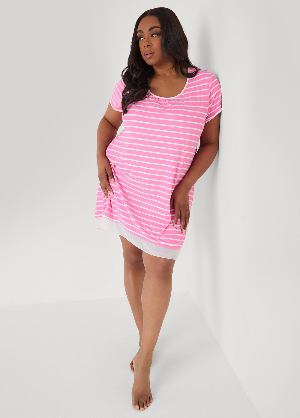 Ellen Tracy Striped Sleepshirt Pink | Ashley Stewart