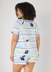 Moon To Noon Seashell Shorts Set Blue | Ashley Stewart