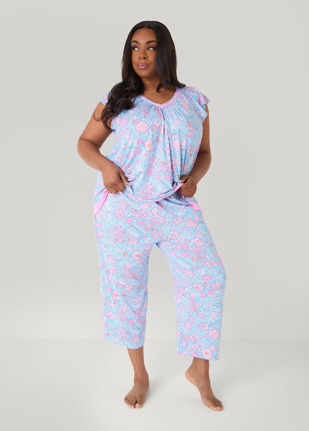 Ellen Tracy Floral PJ Capris Set Purple | Ashley Stewart